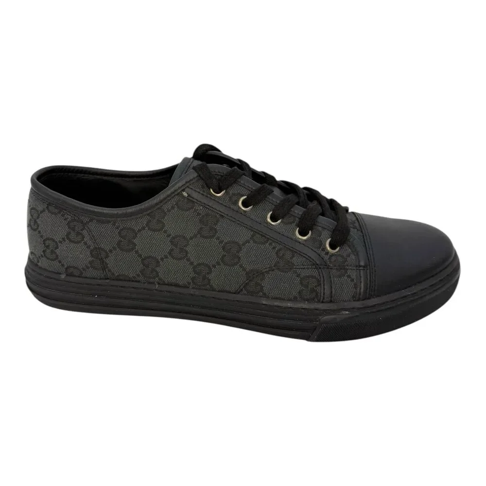 Gucci Black GG Canvas and Leather Web Lace Up Sneakers Size 8 US
